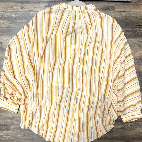 Anthropologie NWT Striped Tie-Front Blouse Balloon Sleeve Boho Top - Size Medium - Picture 6 of 8